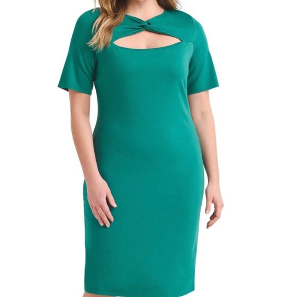 NWT Eloquii Twist Front Sheath Dress Green Size 16 - Picture 2 of 7